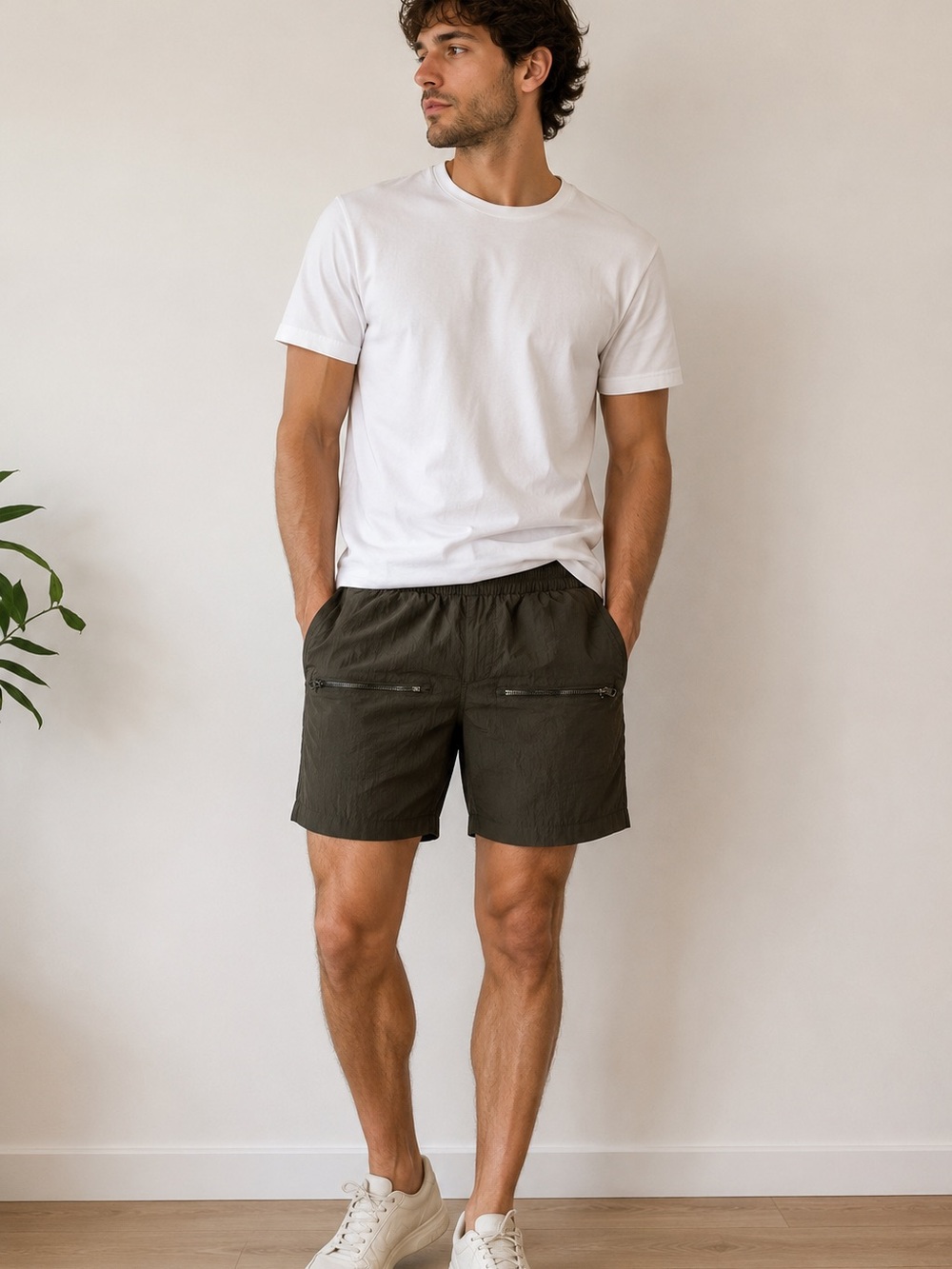 Men's Olive Athletic Zip Front Pocket Shorts